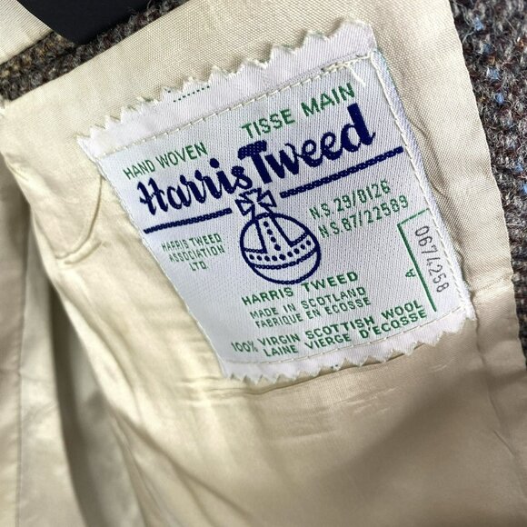 VTG HARRIS TWEED Blazer Sport Coat Jacket Herringbone Wool Size 44L Brown FLAW - Picture 6 of 9